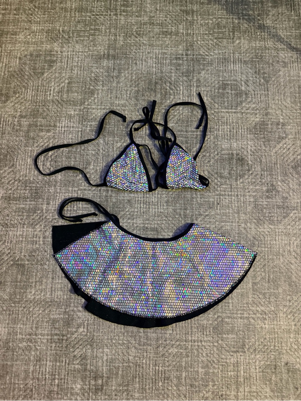 Freedom Rave Wear Holographic Stardust Wrap Bikini Top and Skirt Set